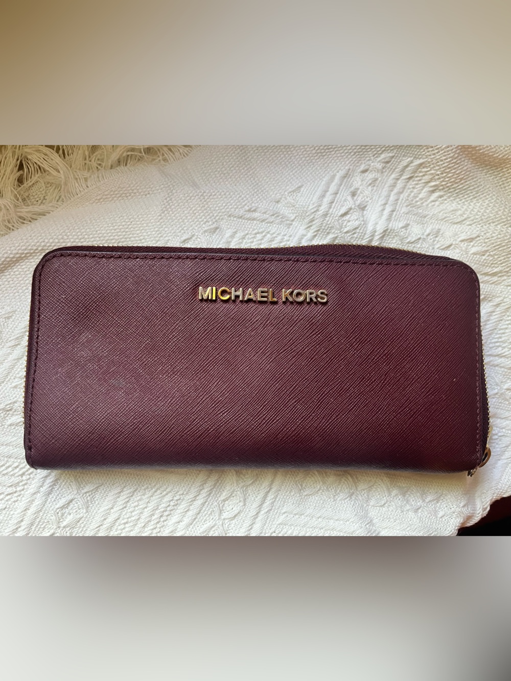 Michael Kors Maroon Wallet with Gold Accents